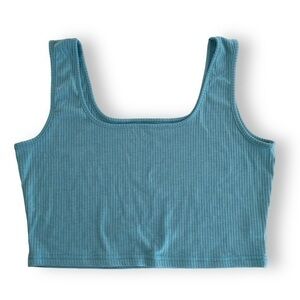 Crop Tank Square Neck Teal Ribbed Women M